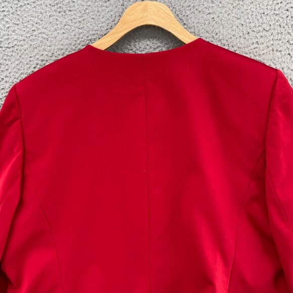 Tahari Jacket Womens 16 Petite Red Zip Pockets Open Front Blazer Stretch Office - Picture 4 of 11